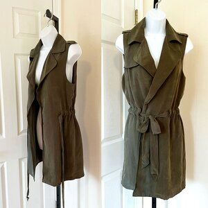 Anthropologie Elevenses Sleeveless Wrap Trench Shirt Dress/Vest Olive Green Sz S